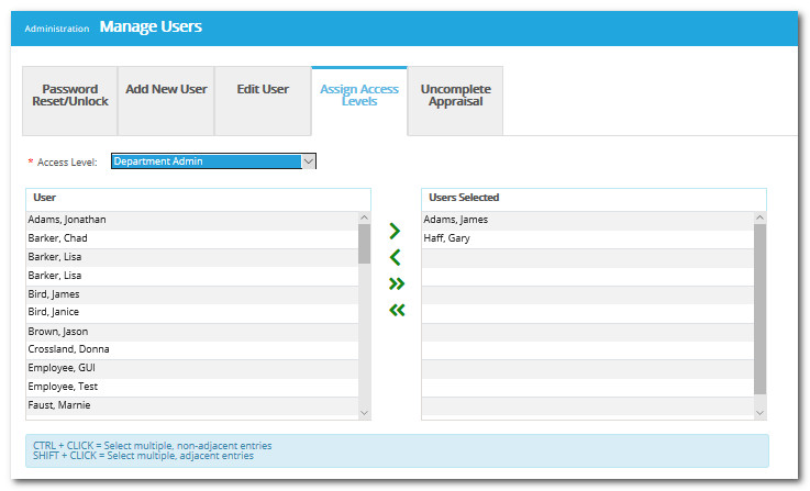 Access Levels in Performance+