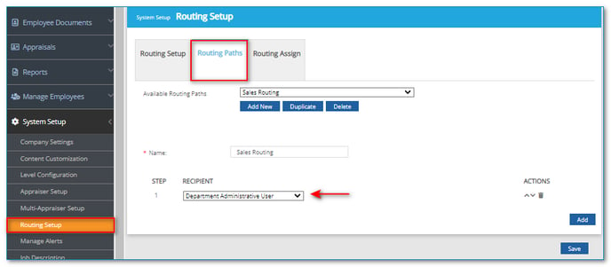 dept admin routing