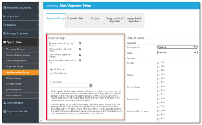 multi appraiser basic settings