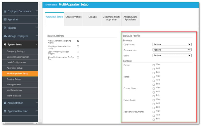 multi appraiser default profile