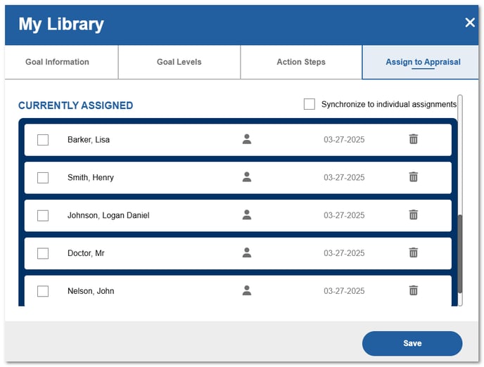 mylibrary goal assigned