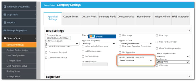 time stamp legacy co settings